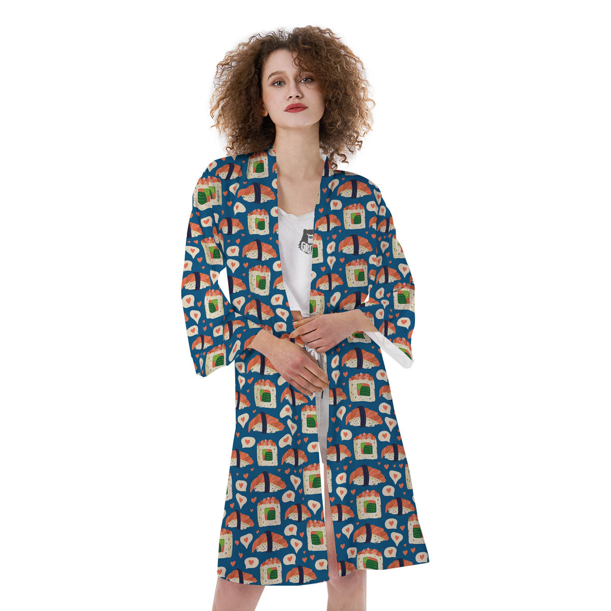 Sushi Doodle Japanese Print Pattern Kimono-grizzshop