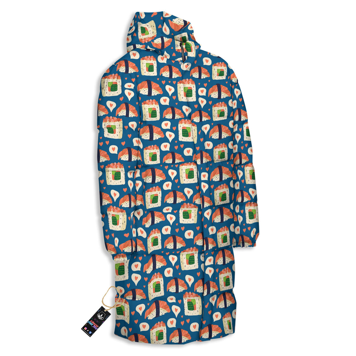 Sushi Doodle Japanese Print Pattern Long Down Jacket-grizzshop