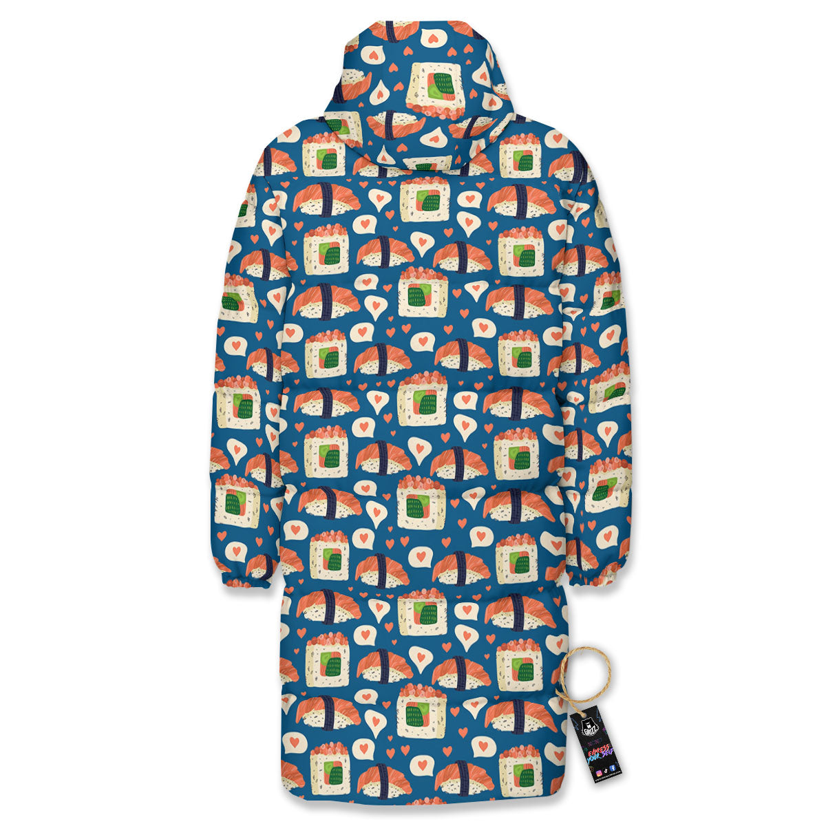 Sushi Doodle Japanese Print Pattern Long Down Jacket-grizzshop