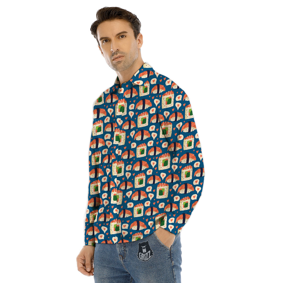 Sushi Doodle Japanese Print Pattern Men's Dress Shirts-grizzshop