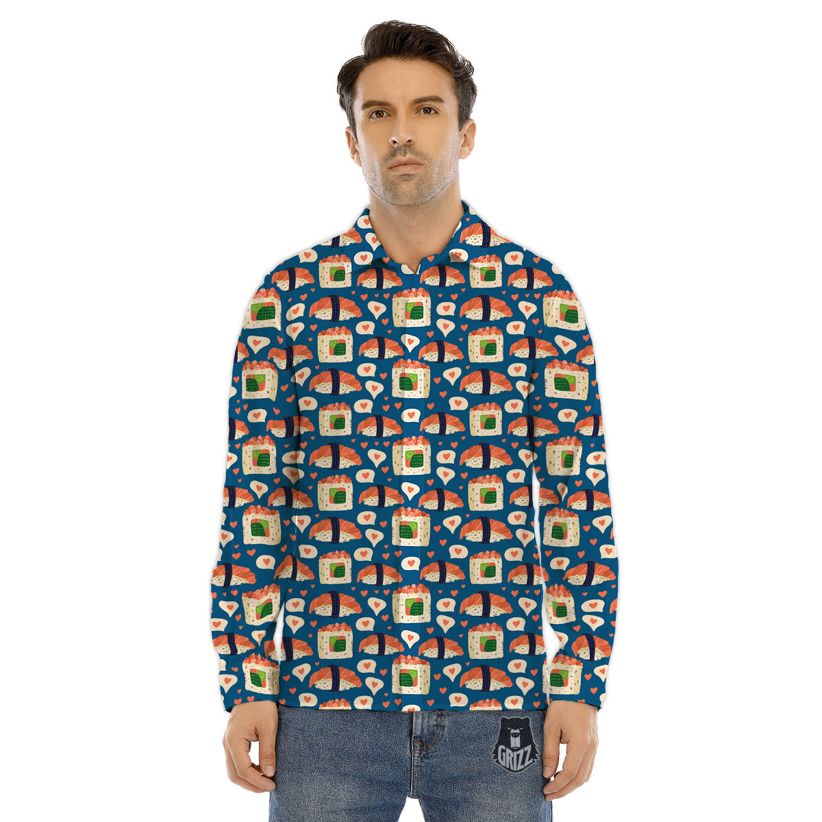 Sushi Doodle Japanese Print Pattern Men's Dress Shirts-grizzshop