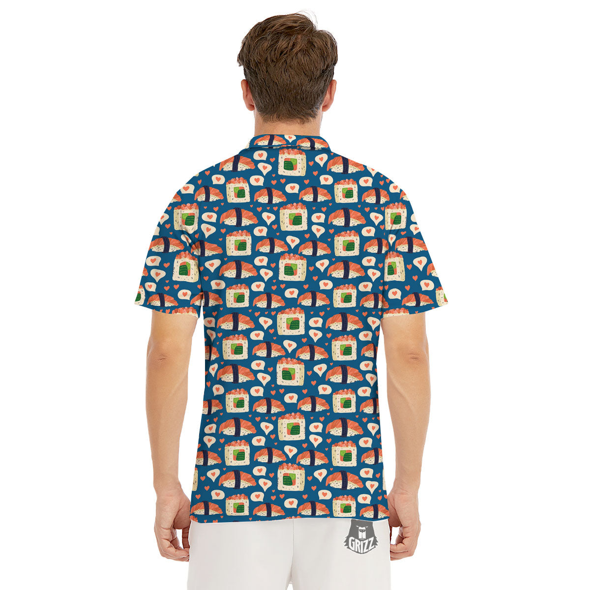 Sushi Doodle Japanese Print Pattern Men's Golf Shirts-grizzshop