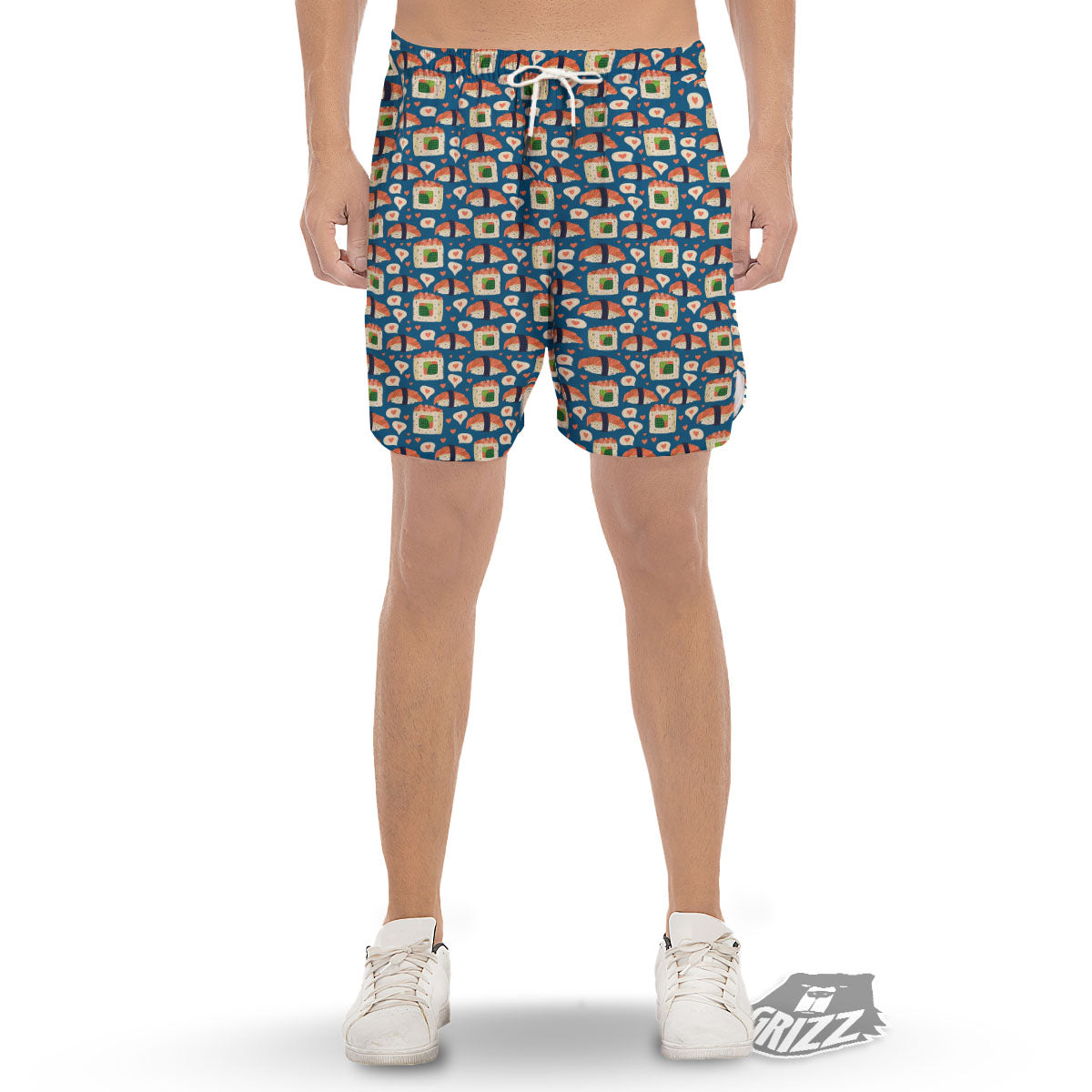 Sushi Doodle Japanese Print Pattern Men's Gym Shorts-grizzshop