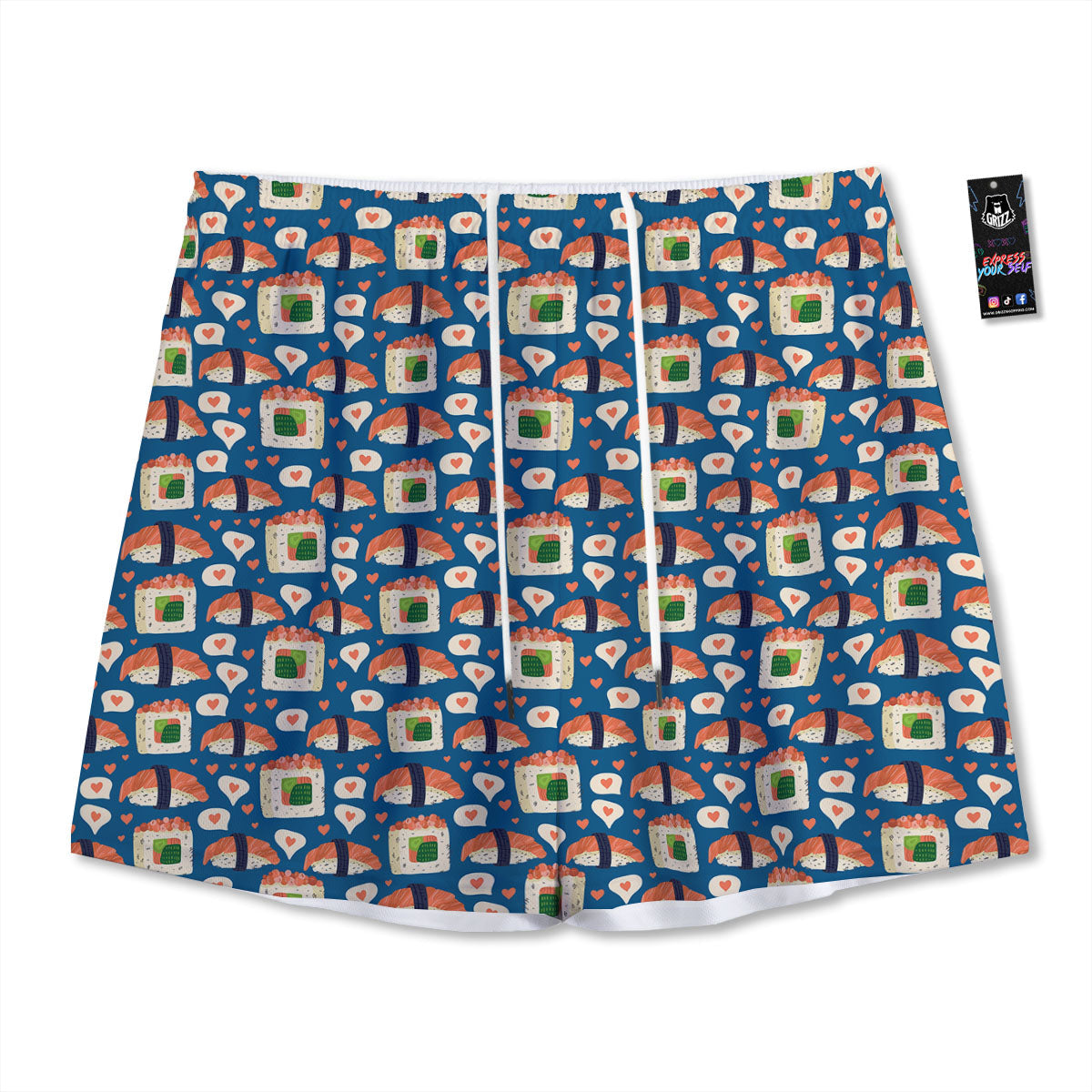 Sushi Doodle Japanese Print Pattern Mesh Shorts