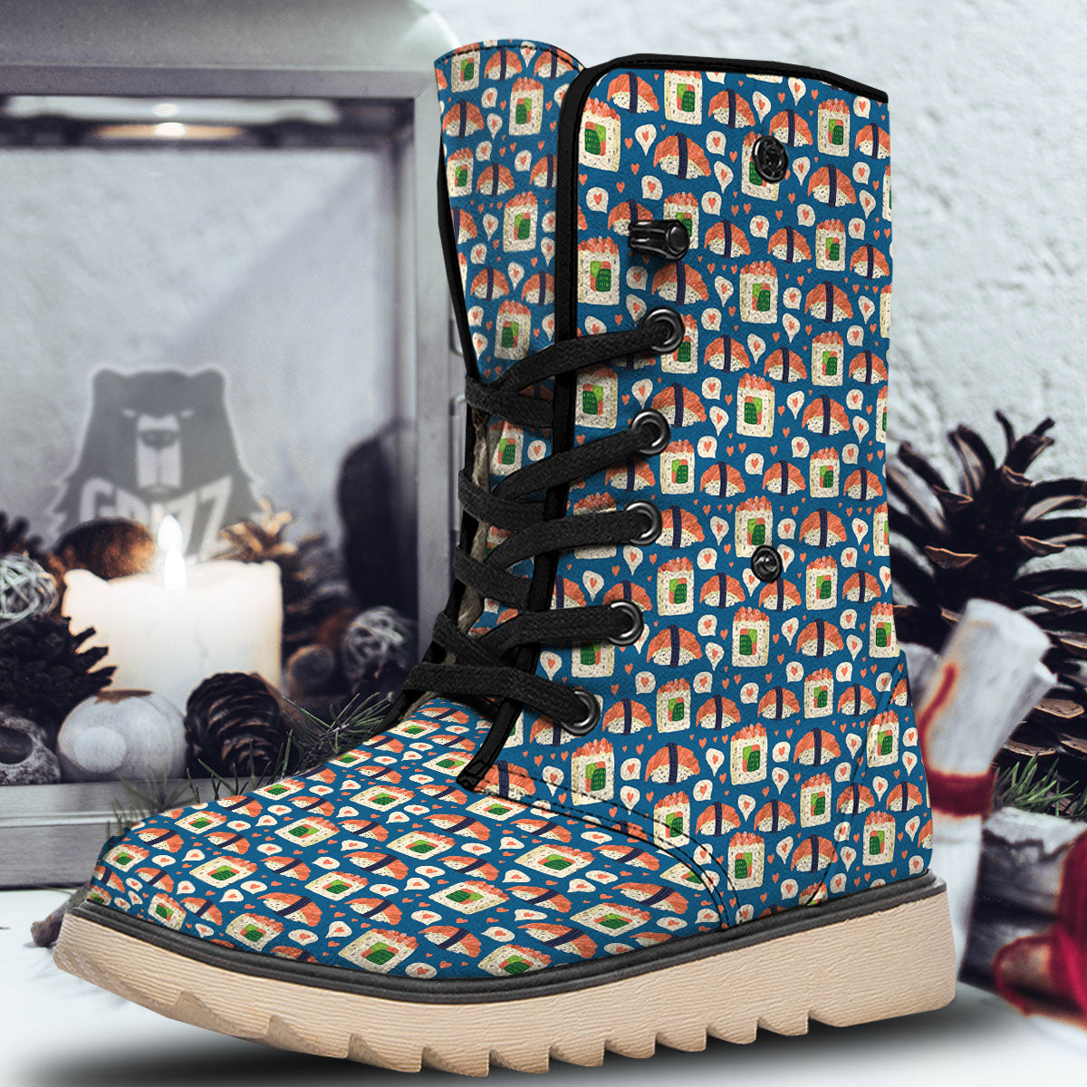 Sushi Doodle Japanese Print Pattern Snow Boots-grizzshop