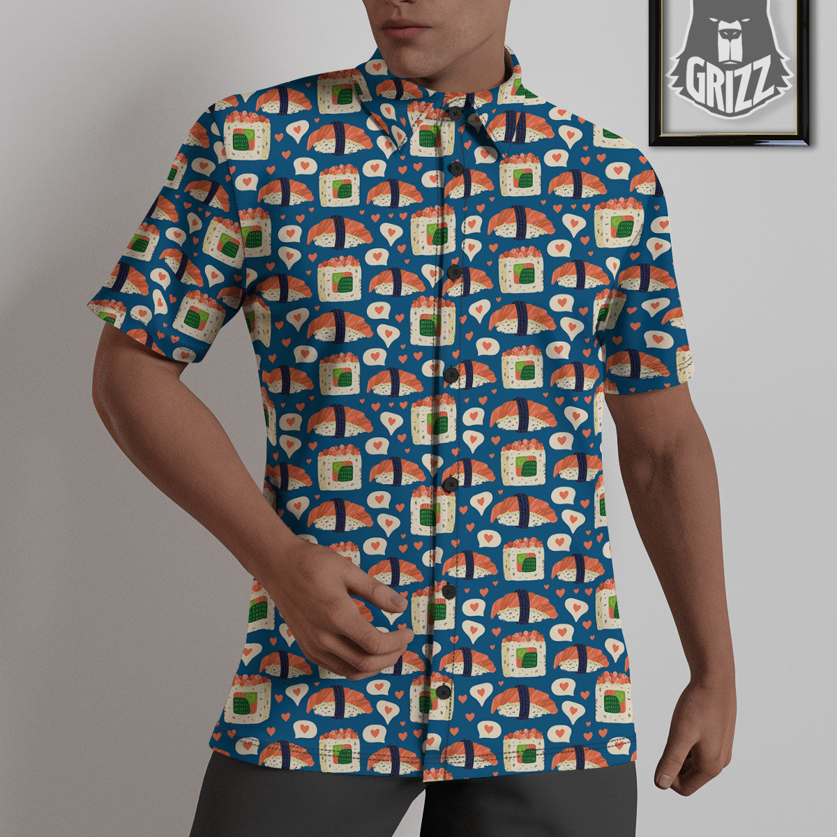 Sushi Doodle Japanese Print Pattern Untucked Shirts-grizzshop
