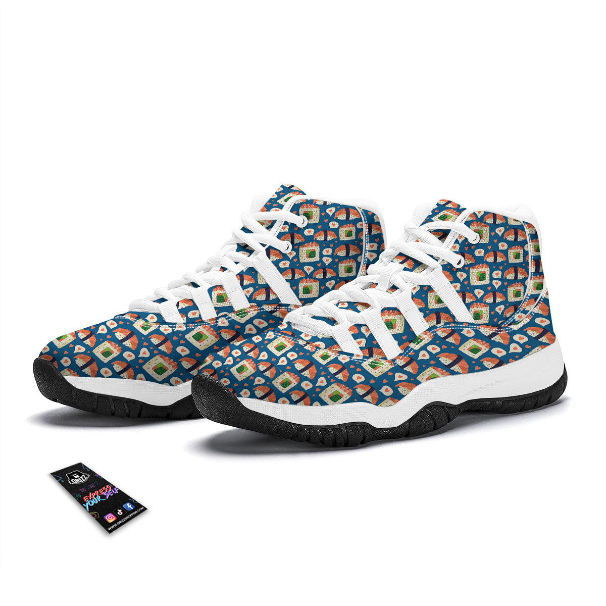 Sushi Doodle Japanese Print Pattern White Bball Shoes-grizzshop