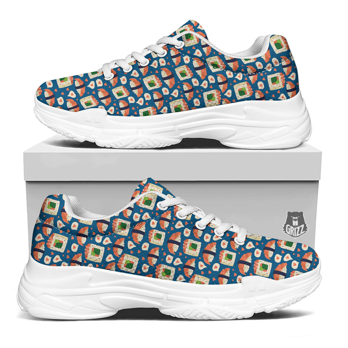 Sushi Doodle Japanese Print Pattern White Chunky Shoes-grizzshop
