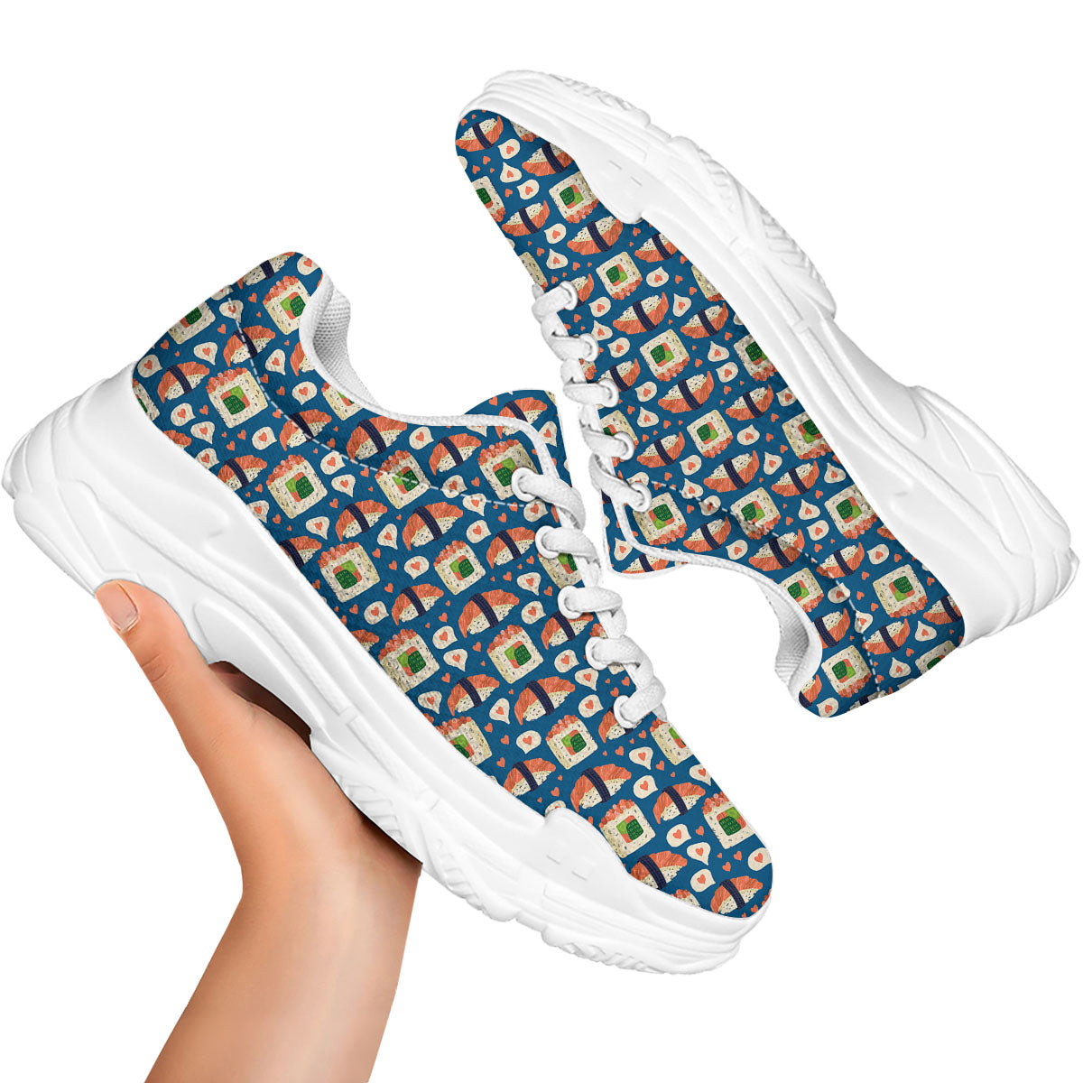 Sushi Doodle Japanese Print Pattern White Chunky Shoes-grizzshop