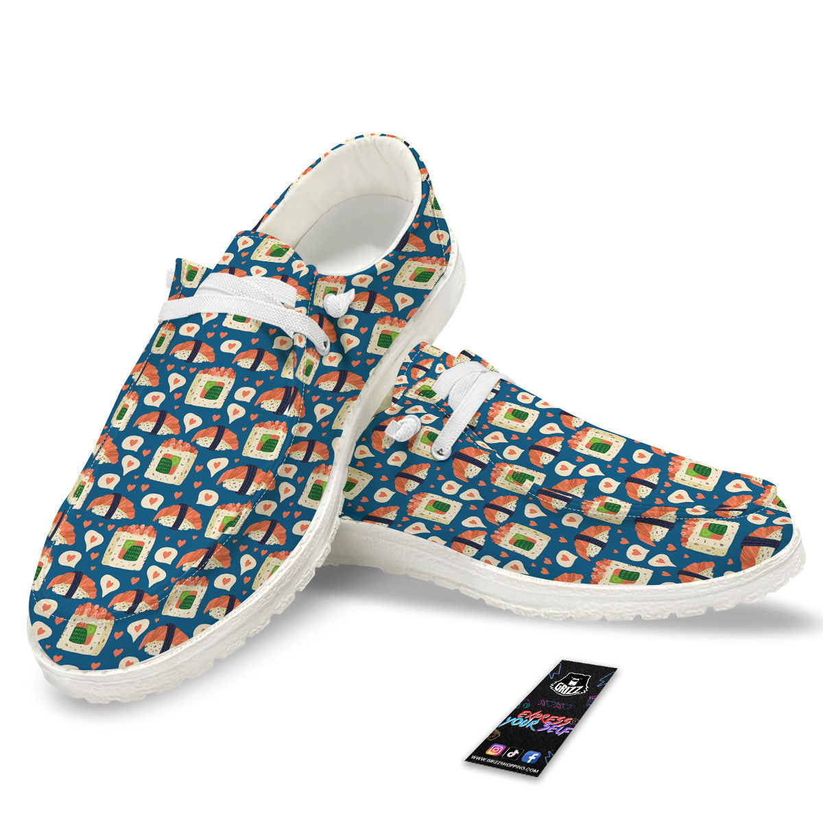 Sushi Doodle Japanese Print Pattern White Loafers-grizzshop