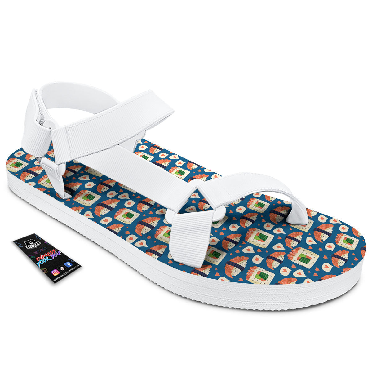 Sushi Doodle Japanese Print Pattern White Open Toe Sandals-grizzshop