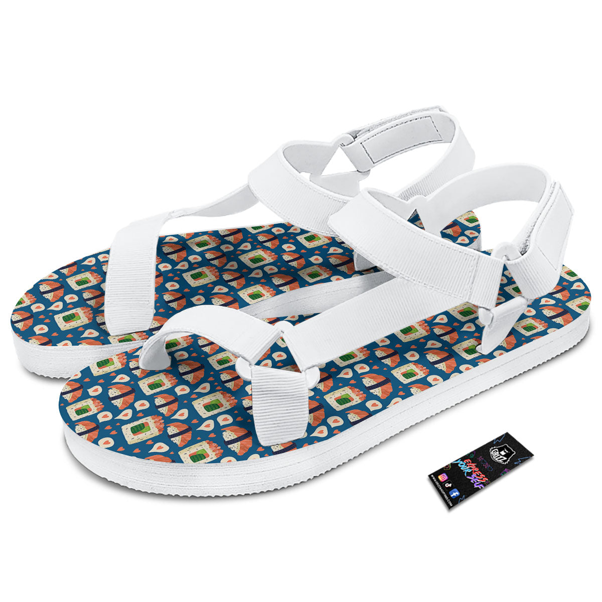 Sushi Doodle Japanese Print Pattern White Open Toe Sandals-grizzshop