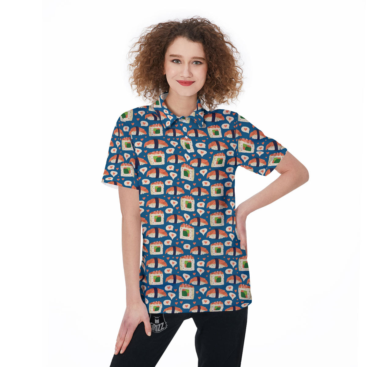 Sushi Doodle Japanese Print Pattern Women's Golf Shirts-grizzshop