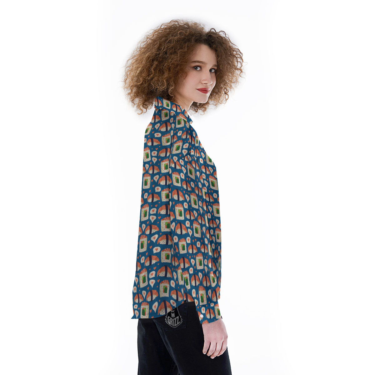 Sushi Doodle Japanese Print Pattern Women's Long Sleeve Shirts-grizzshop