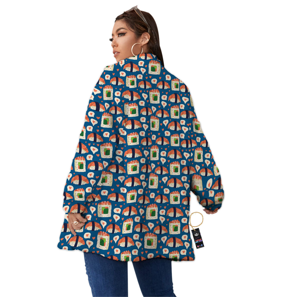 Sushi Doodle Japanese Print Pattern Women's Sherpa Jacket-grizzshop