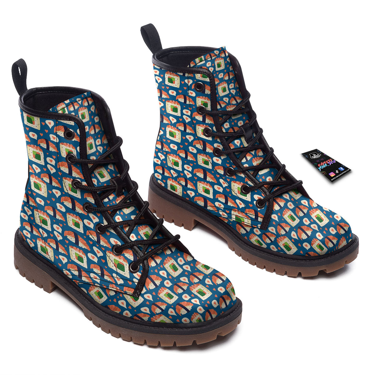 Sushi Doodle Japanese Print Pattern Work Boots-grizzshop