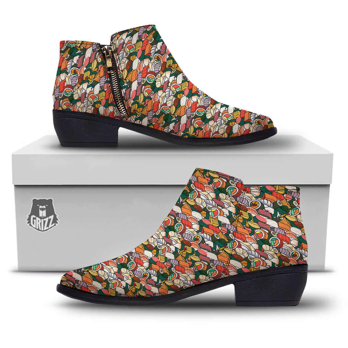 Sushi Japanese Colorful Print Pattern Ankle Boots-grizzshop