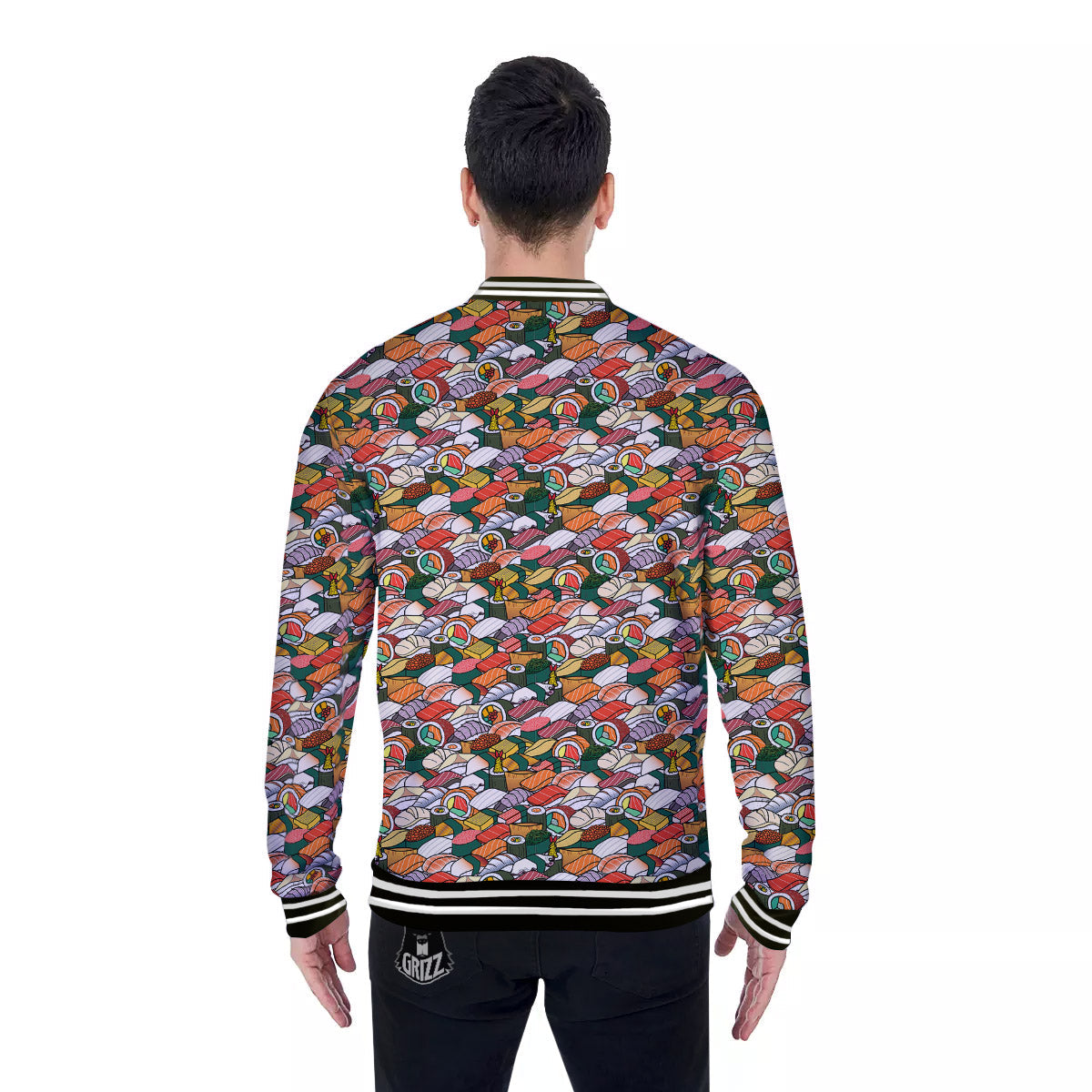 Sushi Japanese Colorful Print Pattern Baseball Jacket-grizzshop