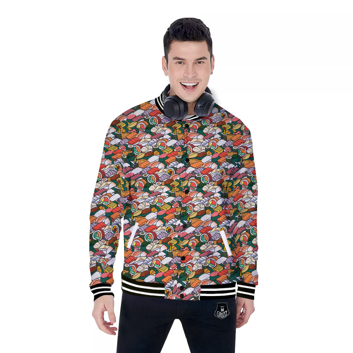 Sushi Japanese Colorful Print Pattern Baseball Jacket-grizzshop