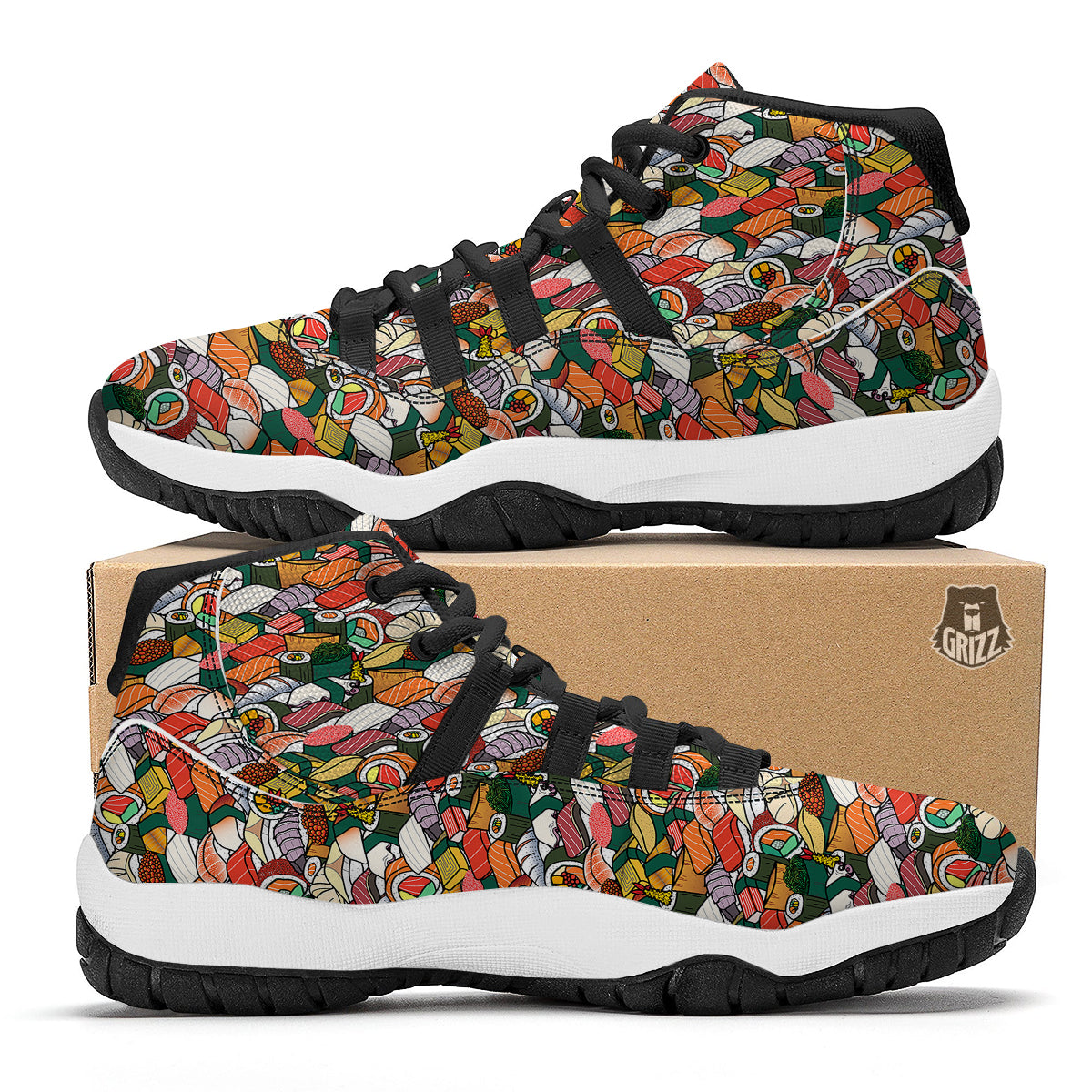 Sushi Japanese Colorful Print Pattern Black Bball Shoes-grizzshop