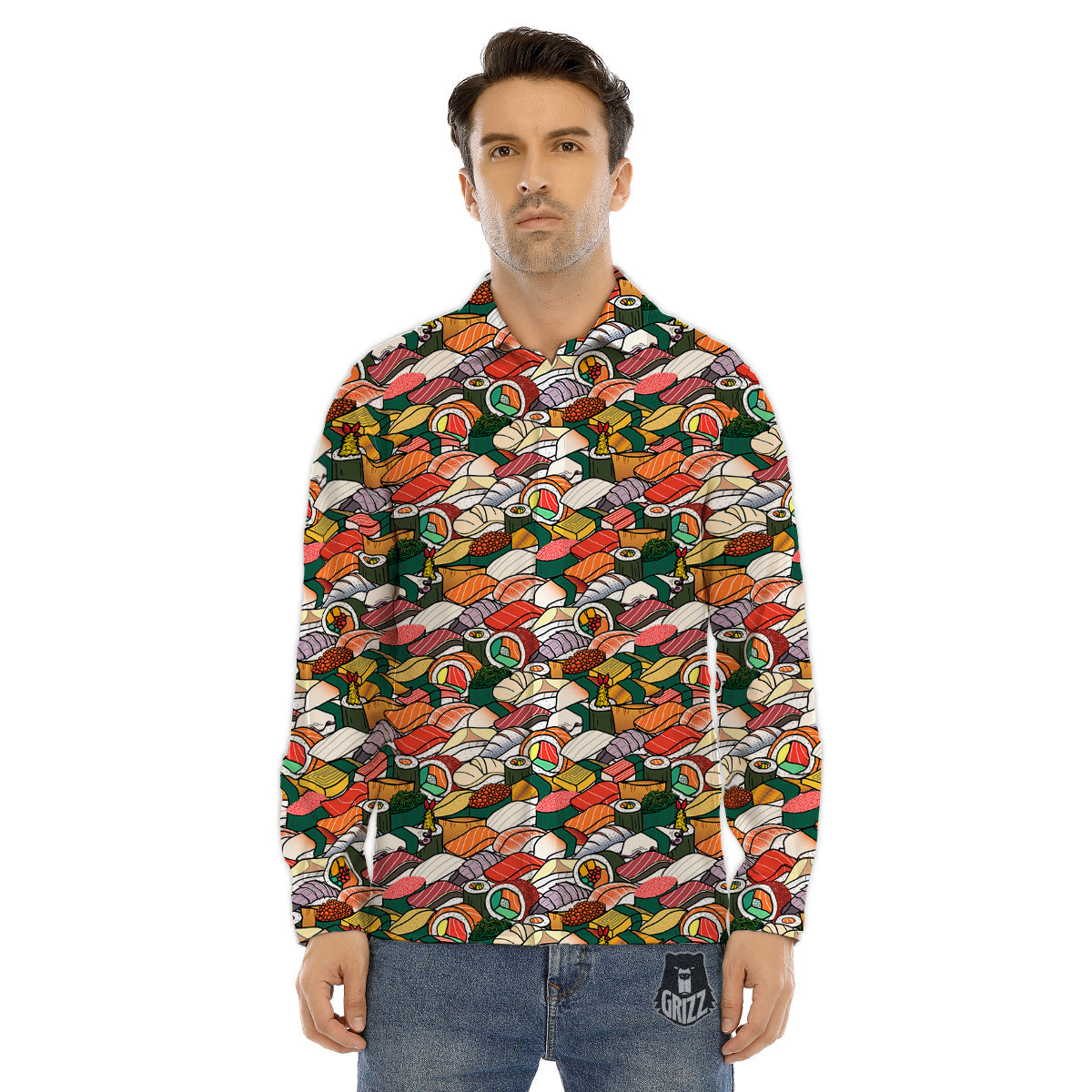 Sushi Japanese Colorful Print Pattern Men's Dress Shirts-grizzshop
