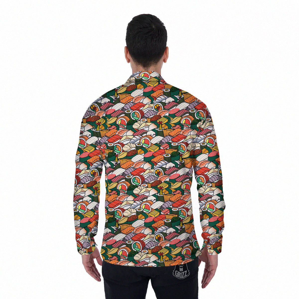 Sushi Japanese Colorful Print Pattern Men's Long Sleeve Shirts-grizzshop