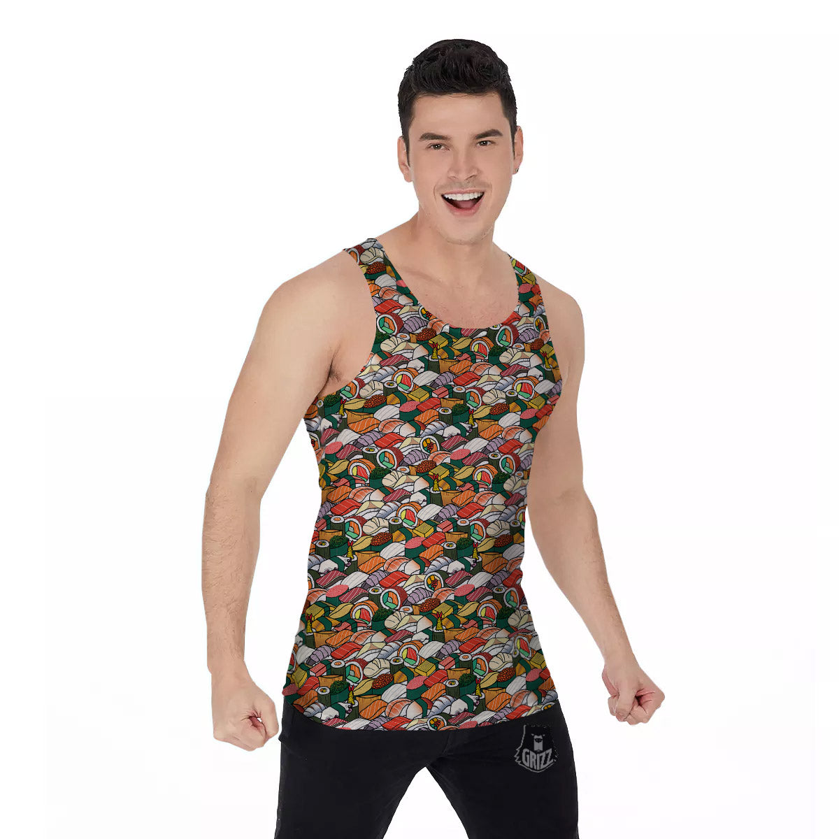 Sushi Japanese Colorful Print Pattern Men's Tank Top-grizzshop