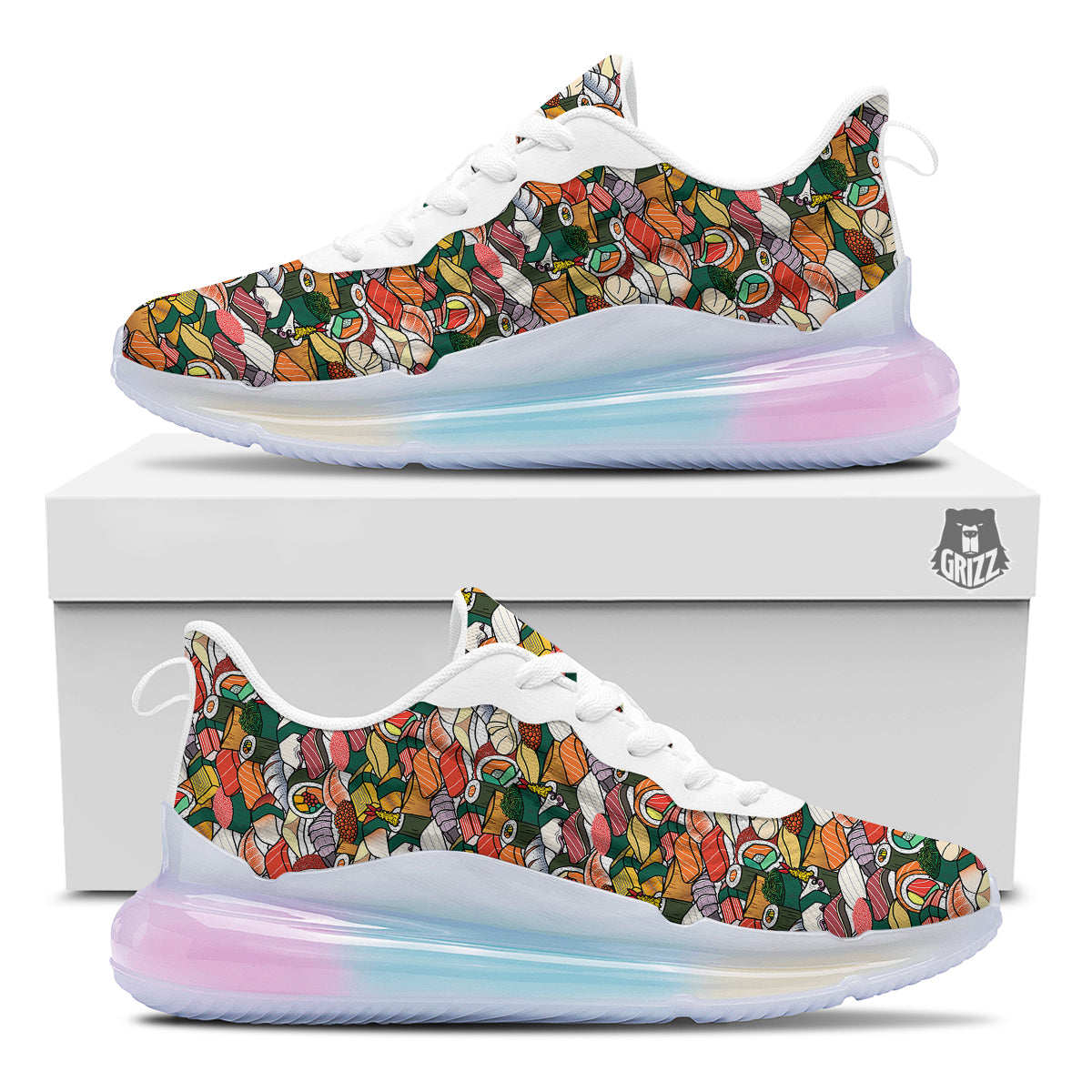 Sushi Japanese Colorful Print Pattern Running Sneakers-grizzshop