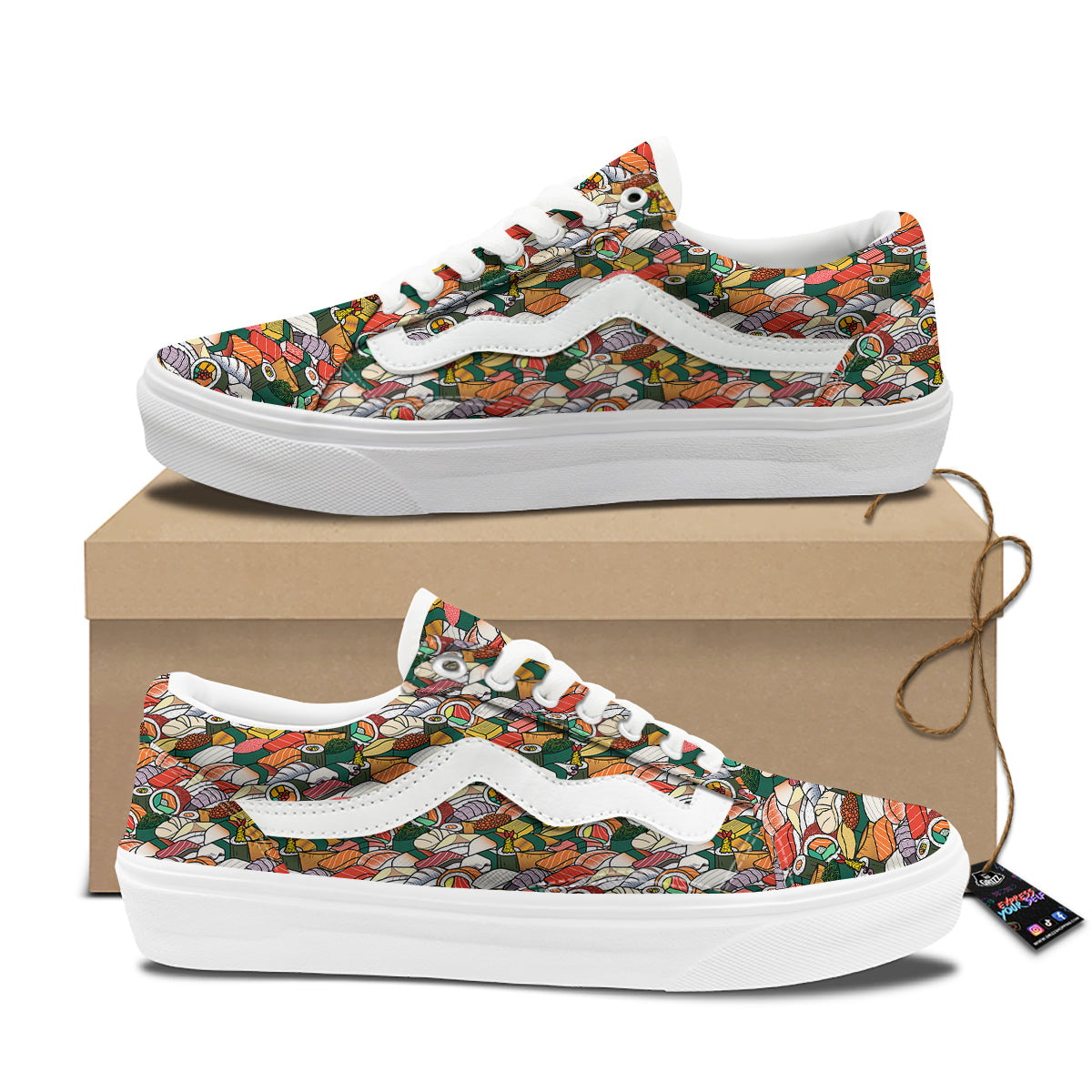 Sushi Japanese Colorful Print Pattern Skate Shoes-grizzshop