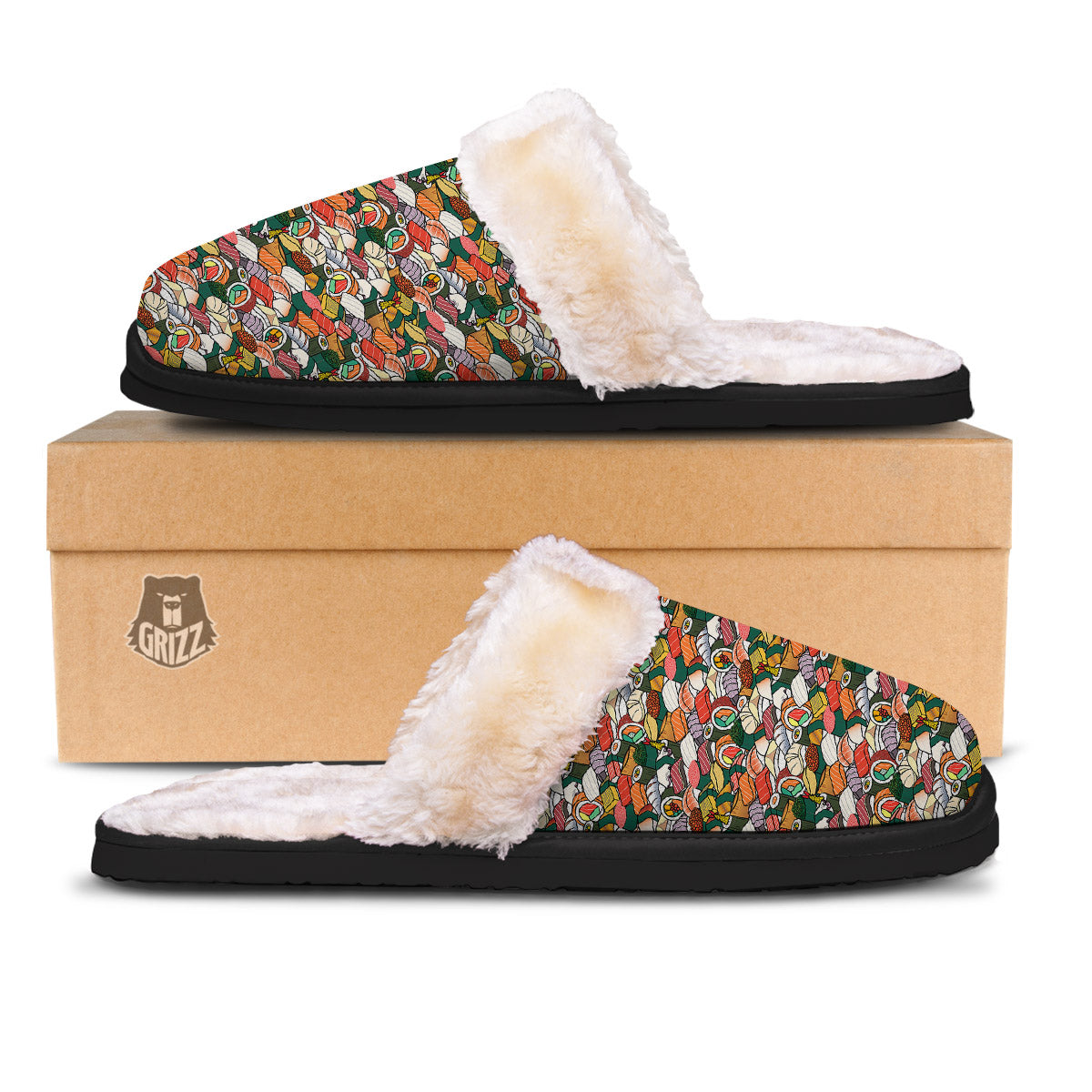 Sushi Japanese Colorful Print Pattern Slippers-grizzshop