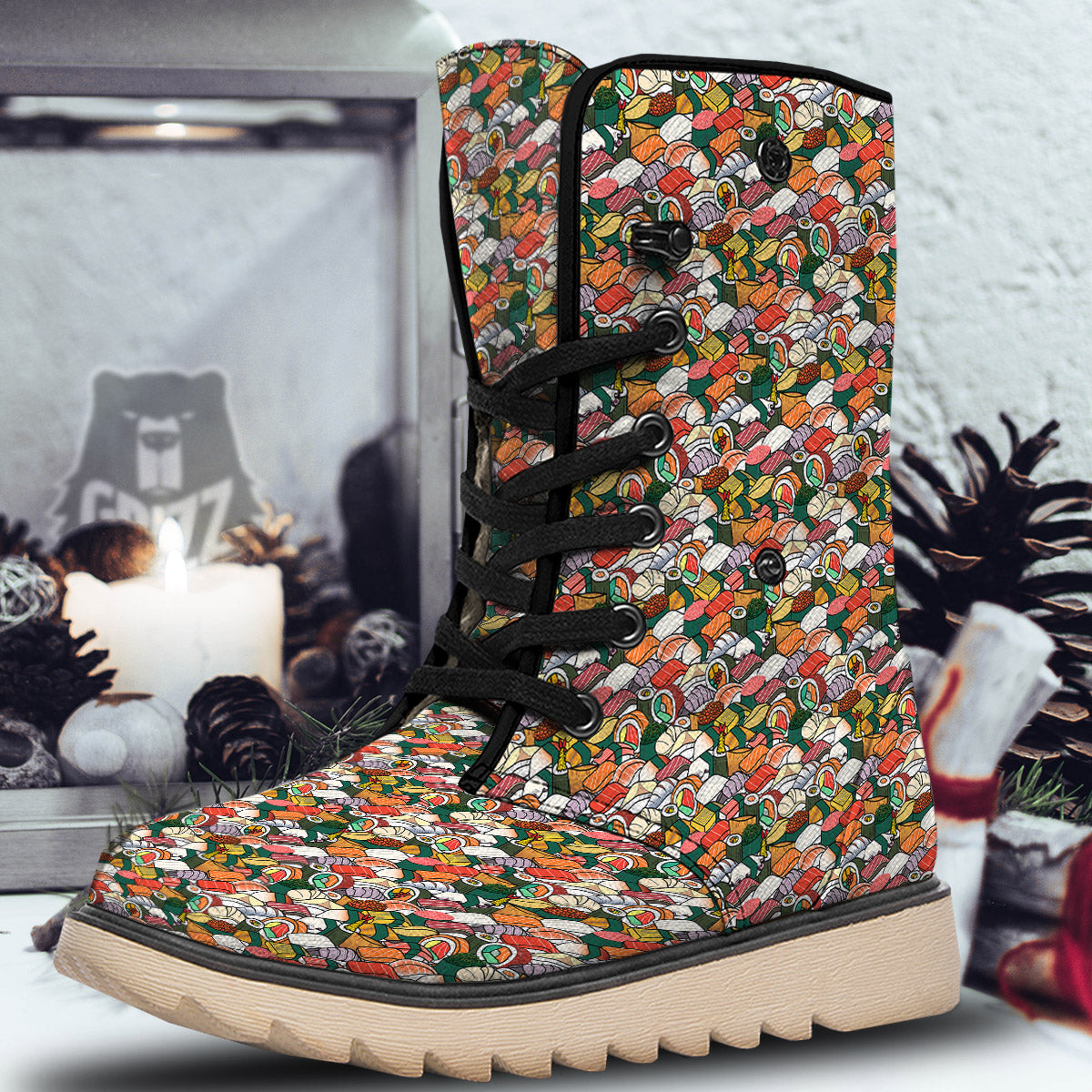 Sushi Japanese Colorful Print Pattern Snow Boots-grizzshop
