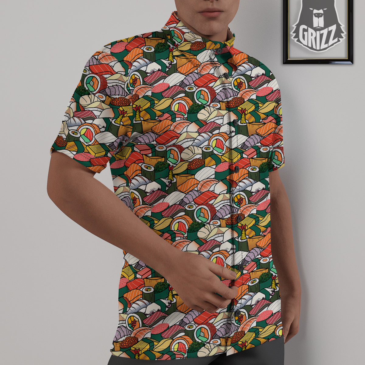 Sushi Japanese Colorful Print Pattern Untucked Shirts-grizzshop