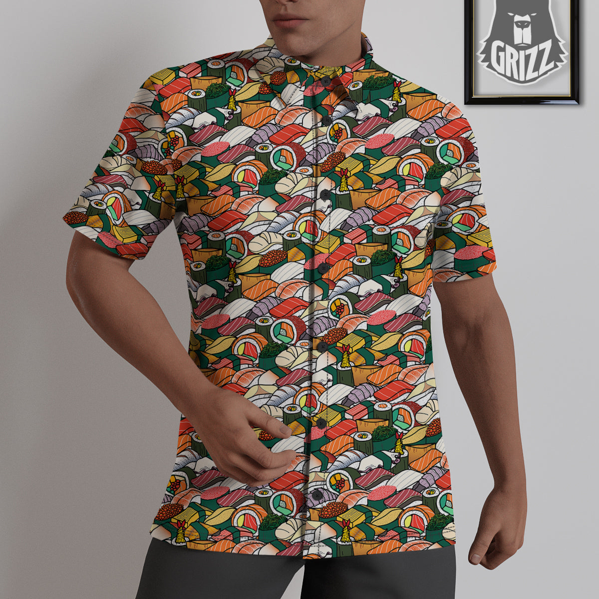 Sushi Japanese Colorful Print Pattern Untucked Shirts-grizzshop