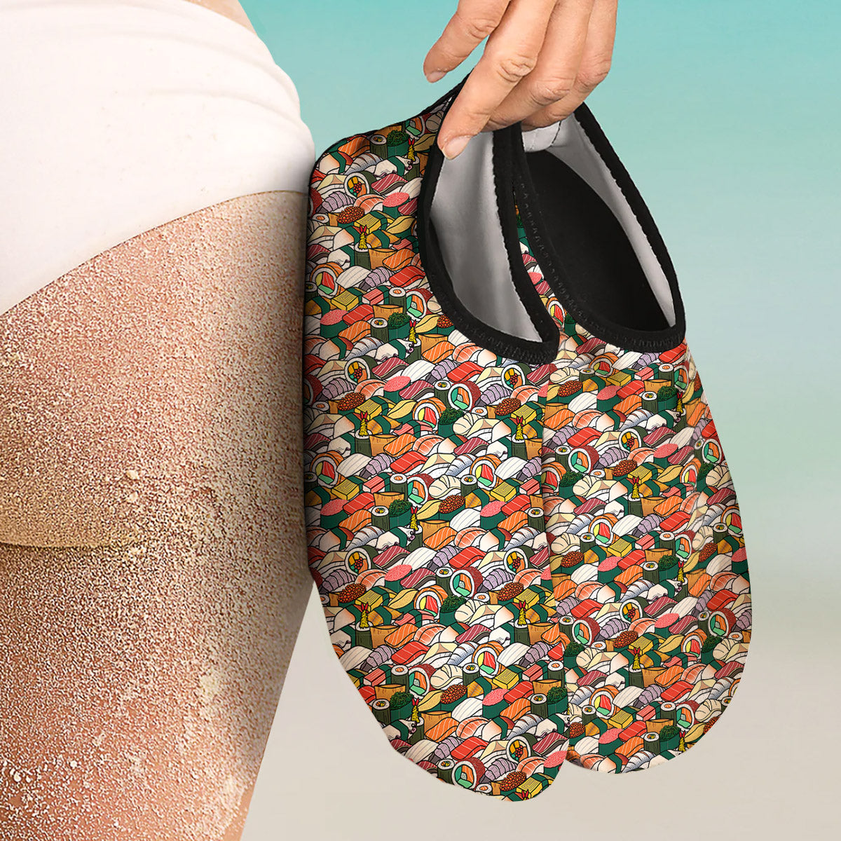 Sushi Japanese Colorful Print Pattern Water Shoes-grizzshop