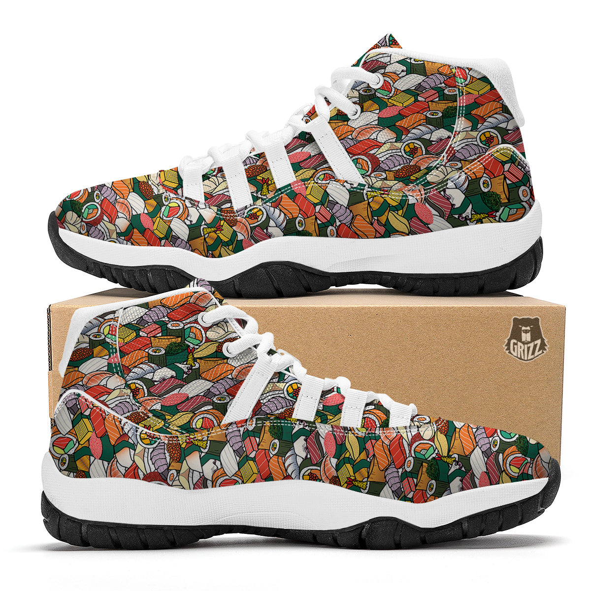 Sushi Japanese Colorful Print Pattern White Bball Shoes-grizzshop