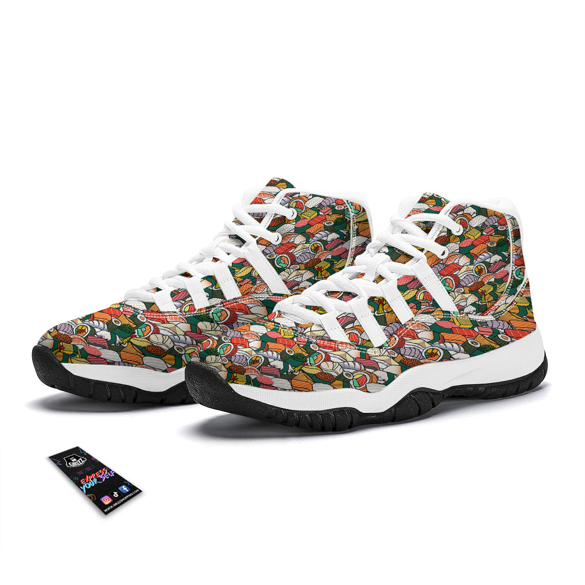 Sushi Japanese Colorful Print Pattern White Bball Shoes-grizzshop