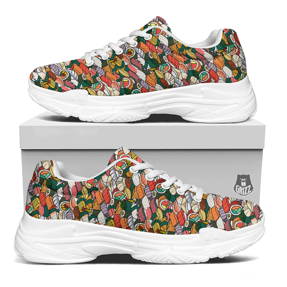 Sushi Japanese Colorful Print Pattern White Chunky Shoes-grizzshop