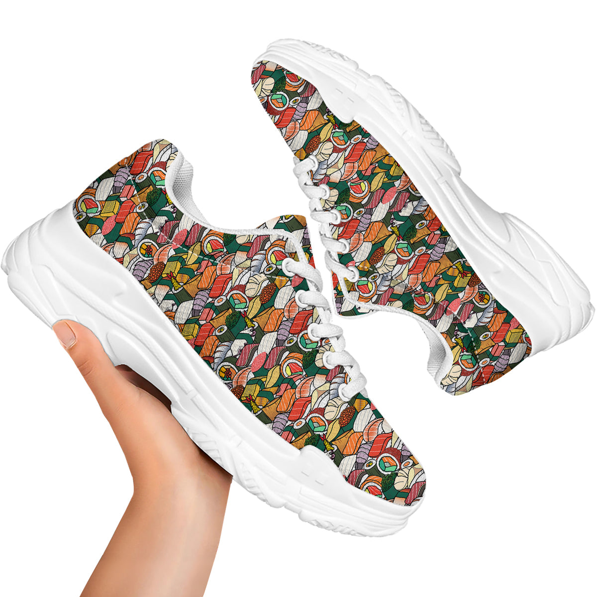 Sushi Japanese Colorful Print Pattern White Chunky Shoes-grizzshop