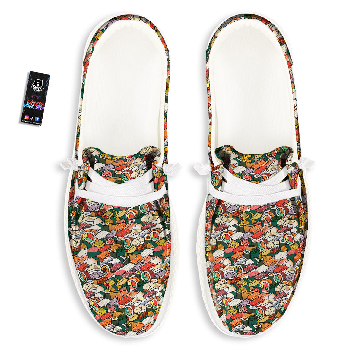 Sushi Japanese Colorful Print Pattern White Loafers-grizzshop