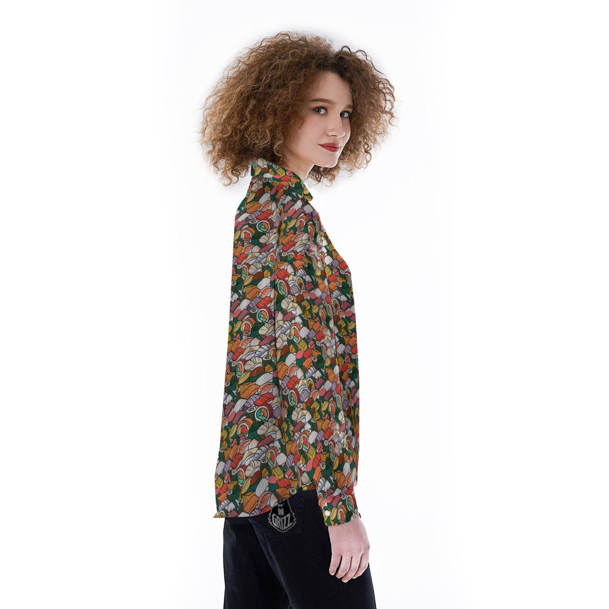 Sushi Japanese Colorful Print Pattern Women's Long Sleeve Shirts-grizzshop
