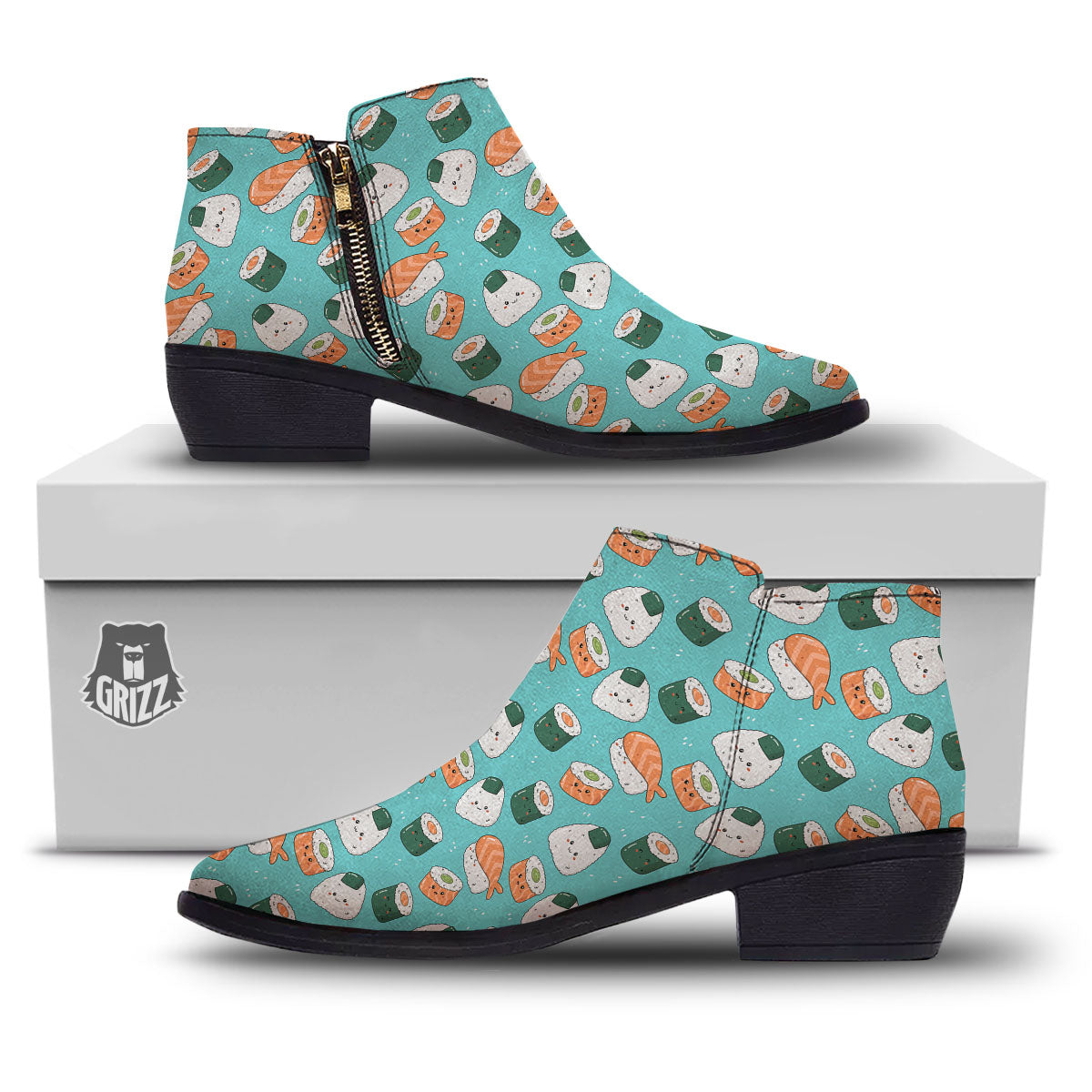 Sushi Kawaii Japanese Print Pattern Ankle Boots-grizzshop