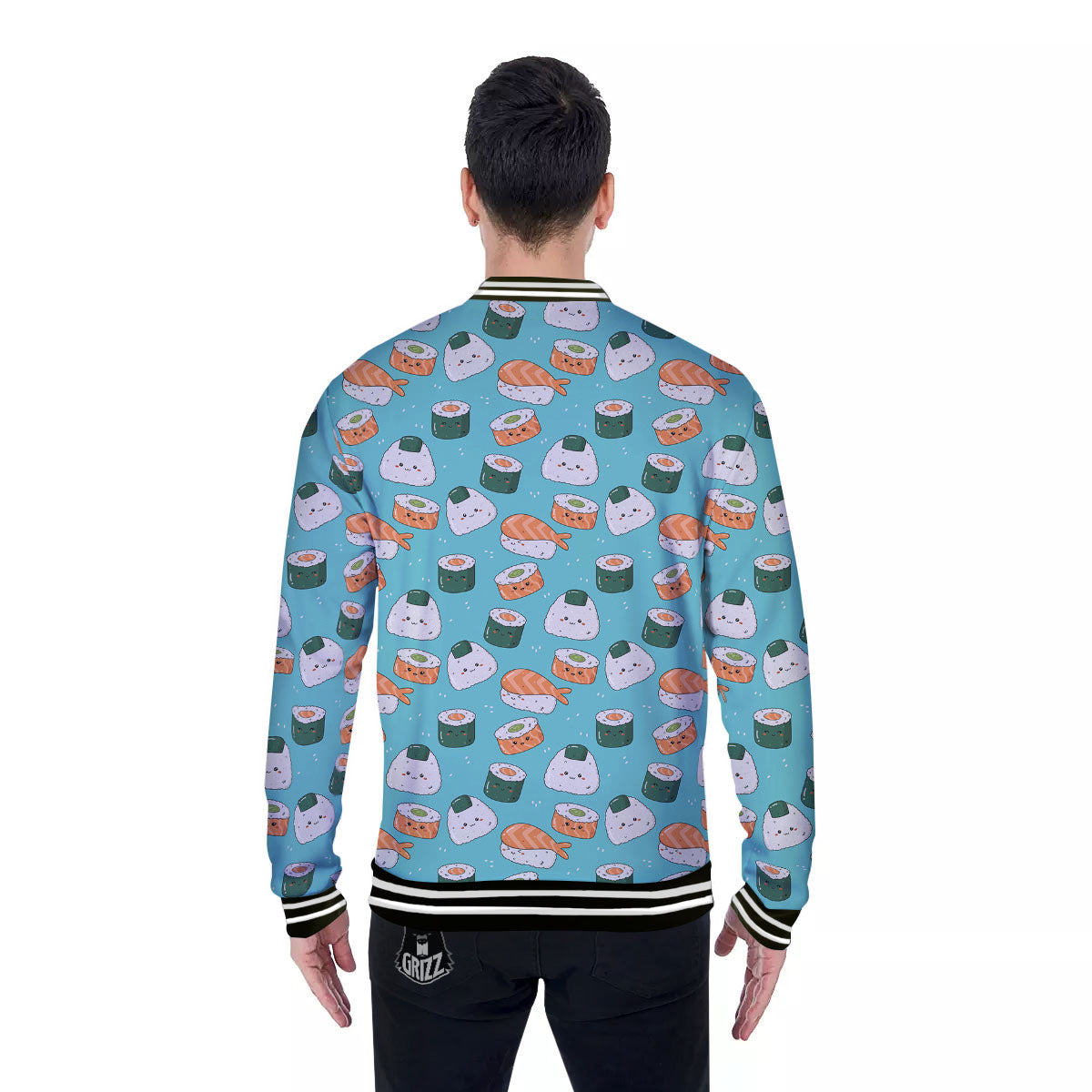 Sushi Kawaii Japanese Print Pattern Baseball Jacket-grizzshop