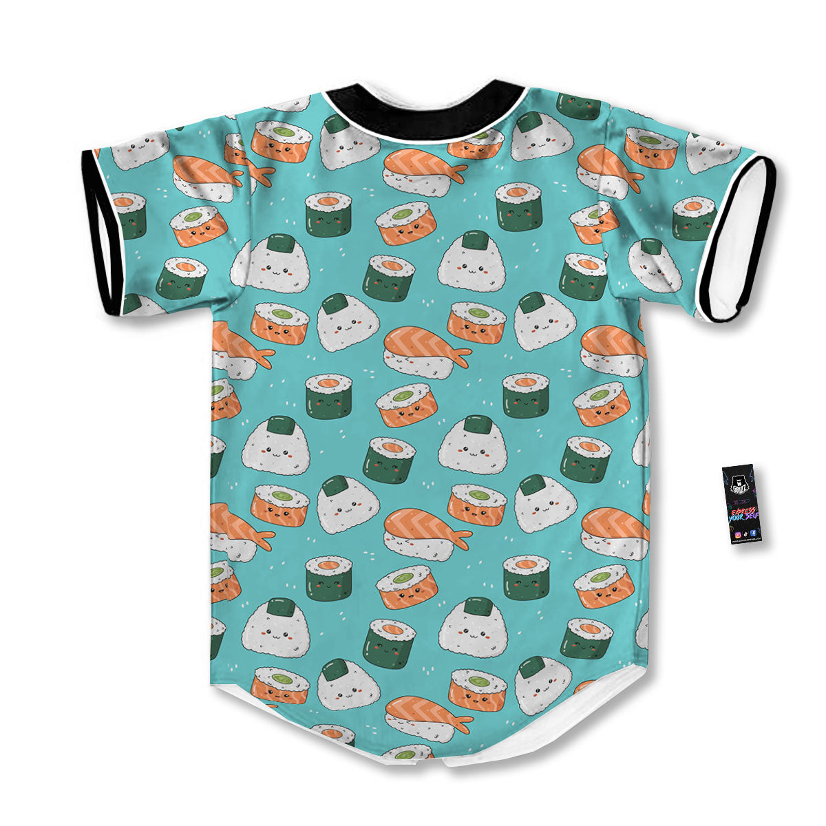 Sushi Kawaii Japanese Print Pattern Baseball Jersey-grizzshop