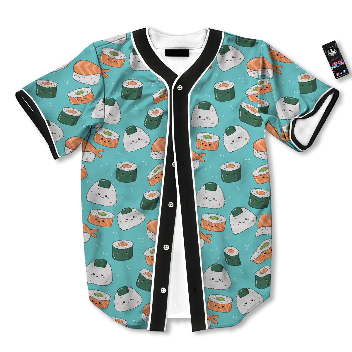 Sushi Kawaii Japanese Print Pattern Baseball Jersey-grizzshop