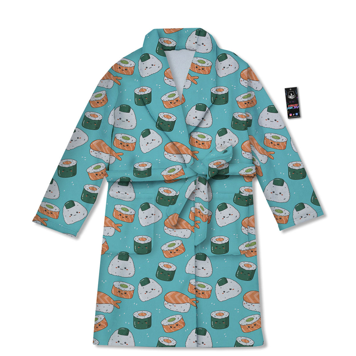 Sushi Kawaii Japanese Print Pattern Bathrobe-grizzshop