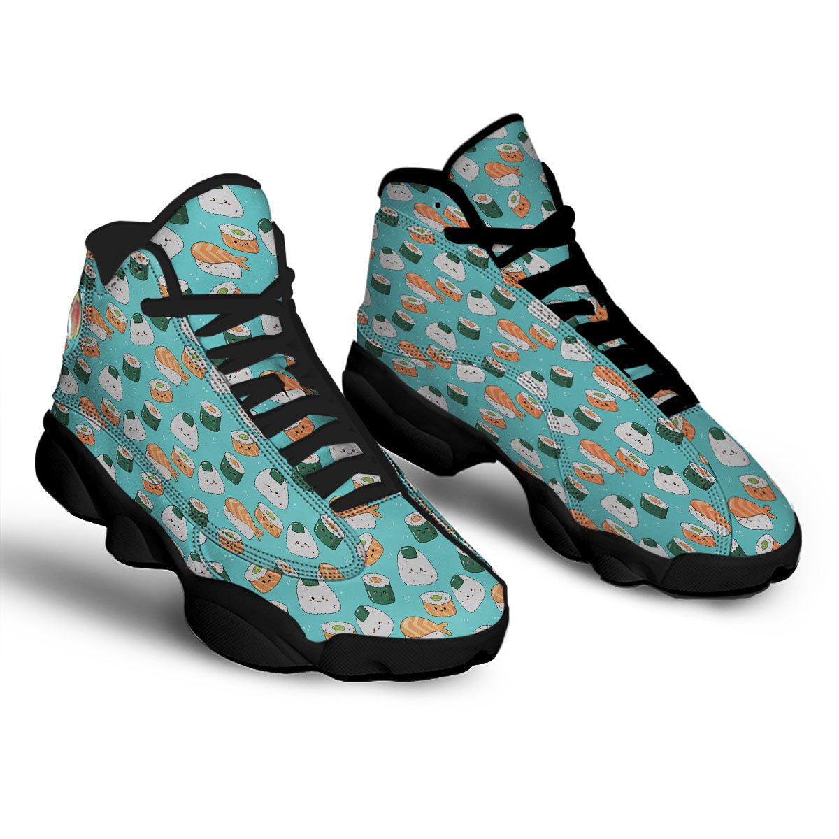 Sushi Kawaii Japanese Print Pattern Black Basketball Shoes-grizzshop