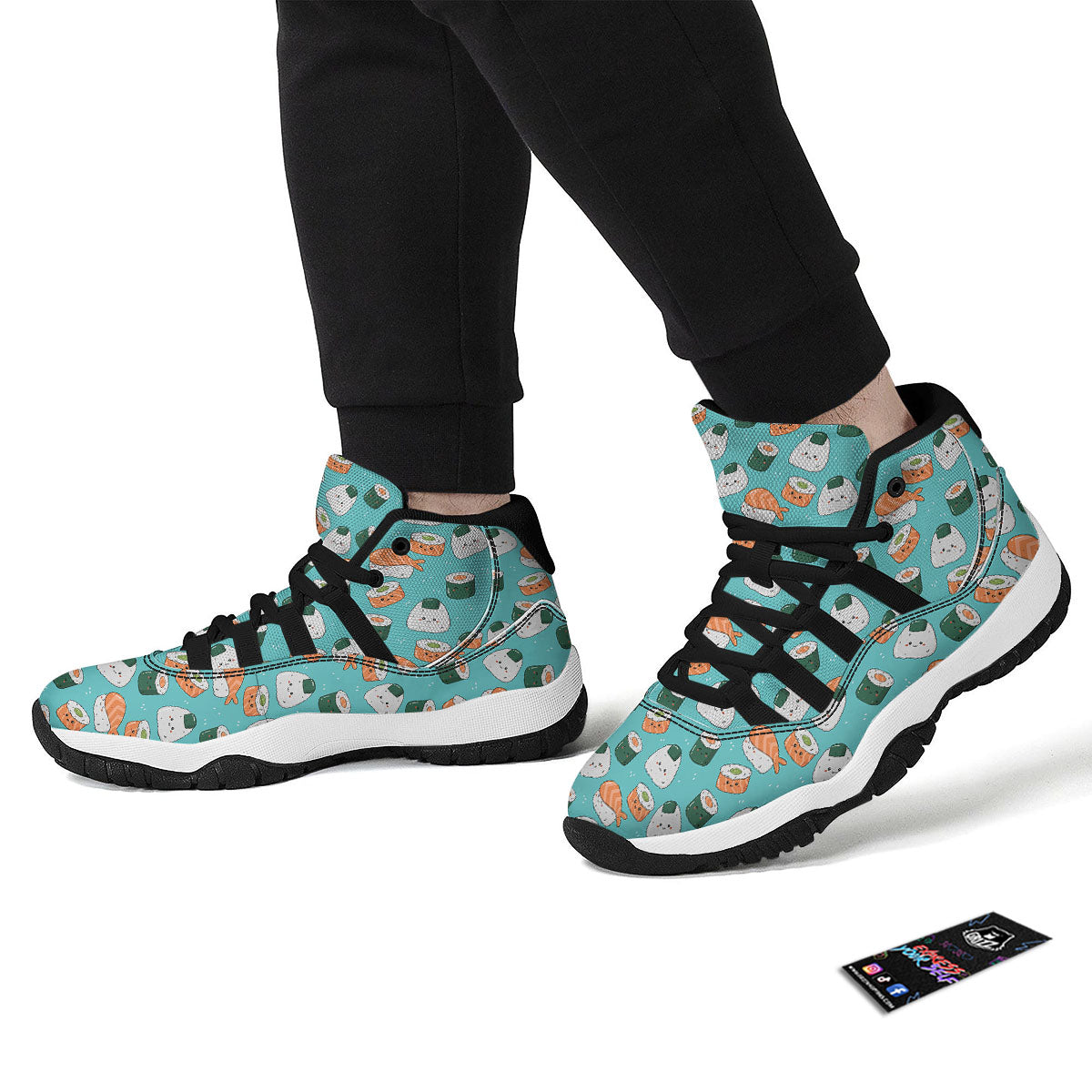 Sushi Kawaii Japanese Print Pattern Black Bball Shoes-grizzshop
