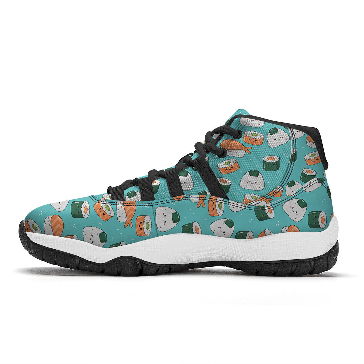 Sushi Kawaii Japanese Print Pattern Black Bball Shoes-grizzshop