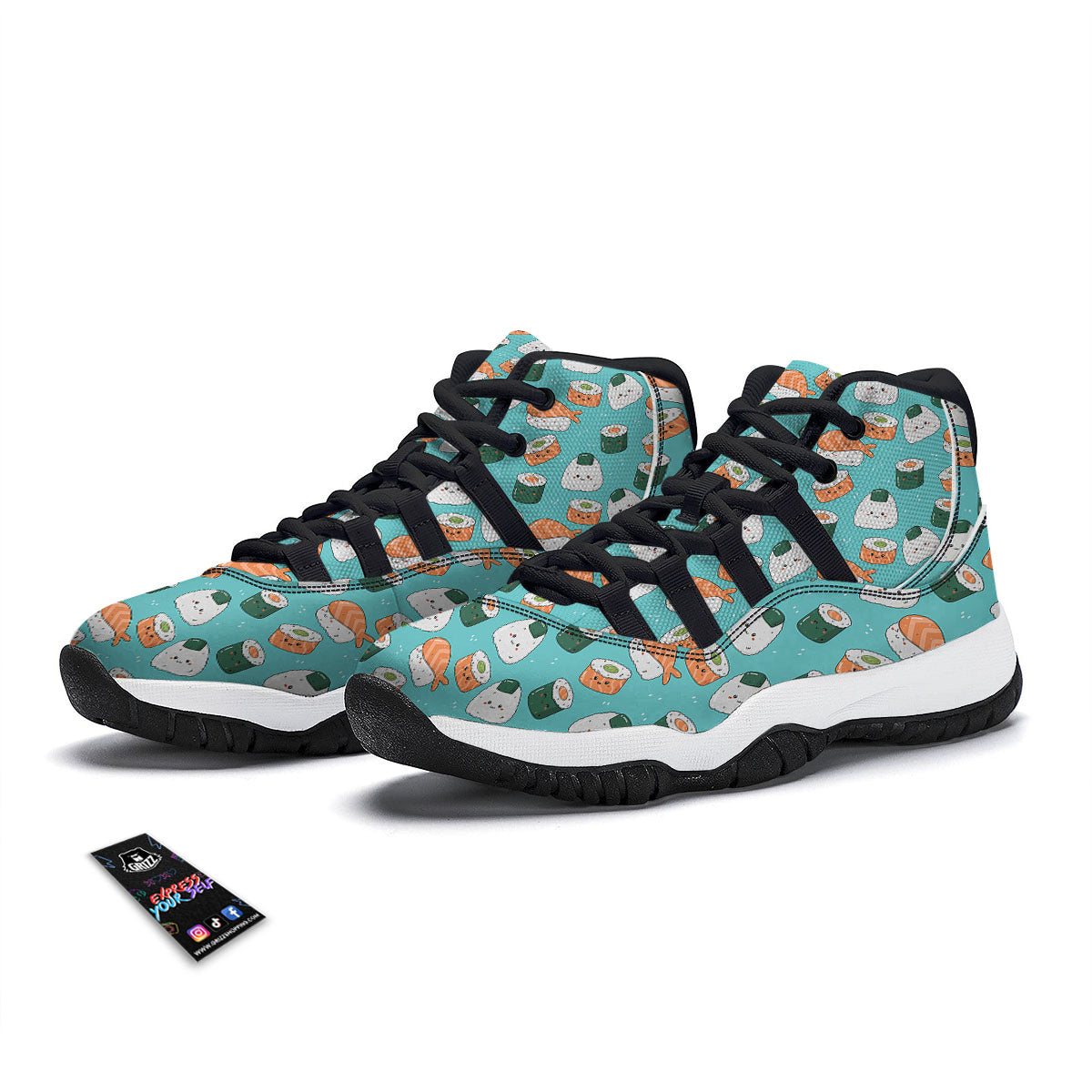 Sushi Kawaii Japanese Print Pattern Black Bball Shoes-grizzshop