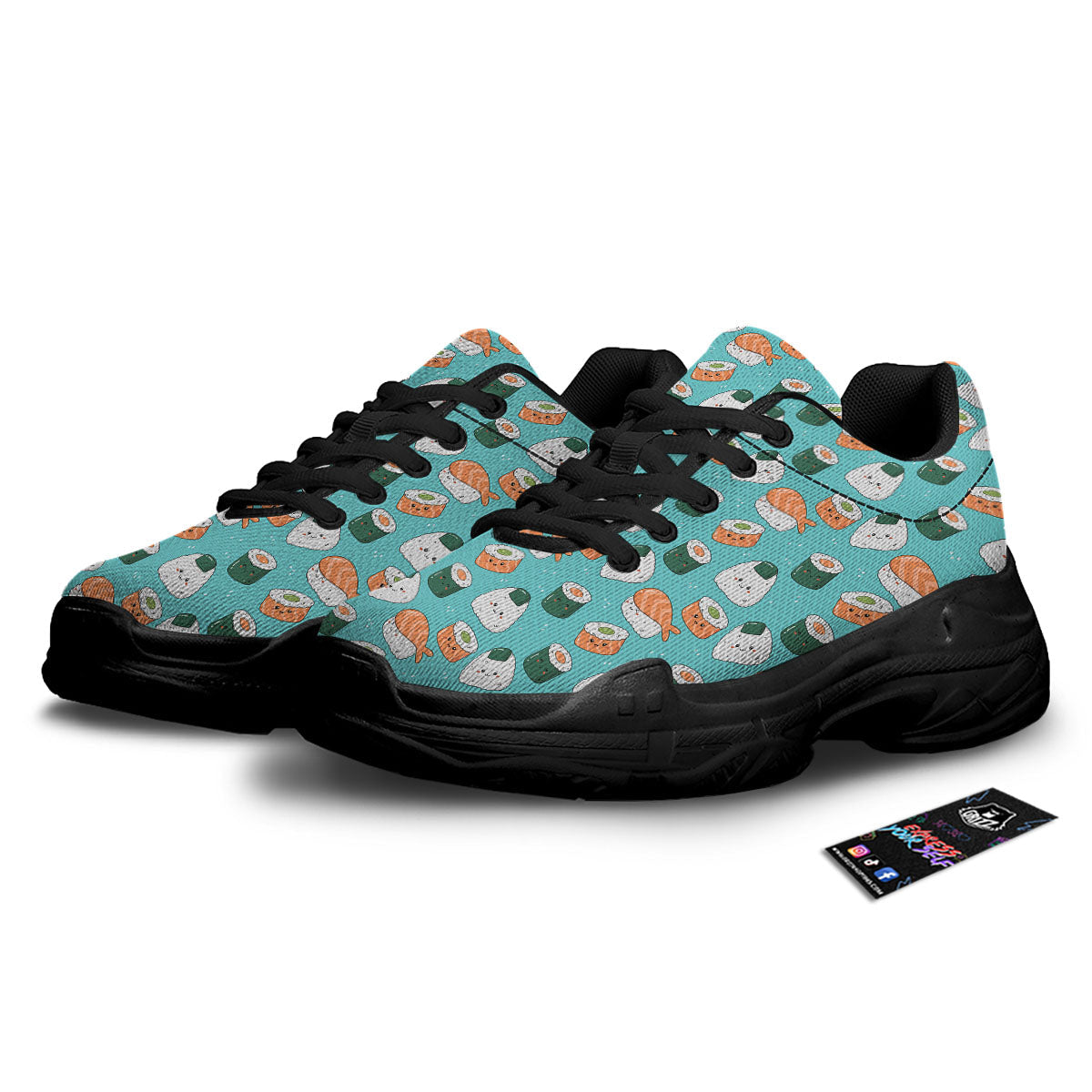 Sushi Kawaii Japanese Print Pattern Black Chunky Shoes-grizzshop